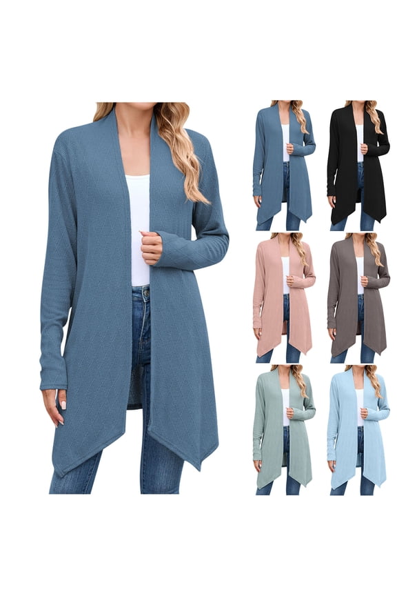 Women Long Cardigan Sweaters Lightweight Open Front Duster Knit Fashion Sweater Coats Trendy Cardigans with Pocket Black M