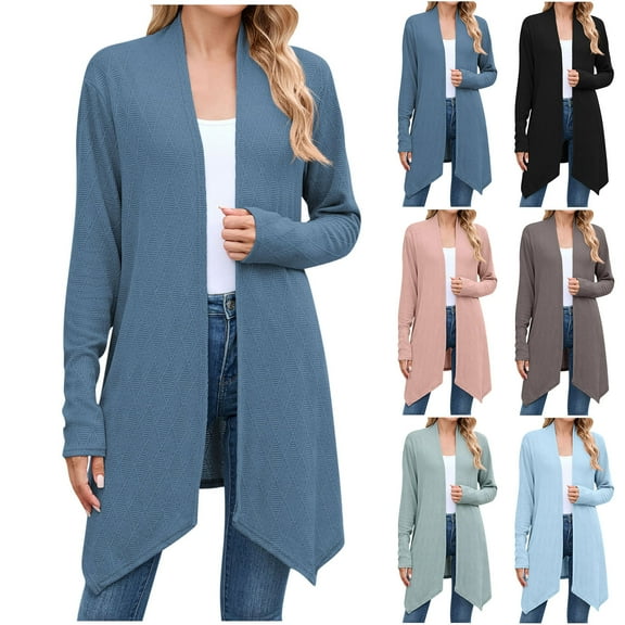 BXINGOHAI Women Long Cardigan Sweaters Lightweight Open Front Duster Knit Fashion Sweater Coats Trendy Cardigans with Pocket Coffee L