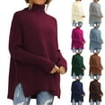 thumbnail image 1 of BXINGOHAI Women Long Sleeve Sweaters Fall Winter Ribbed Knit Pullover Sweater Casual Loose Crewneck Split Jumper Tops Hot Pink,M, 1 of 5
