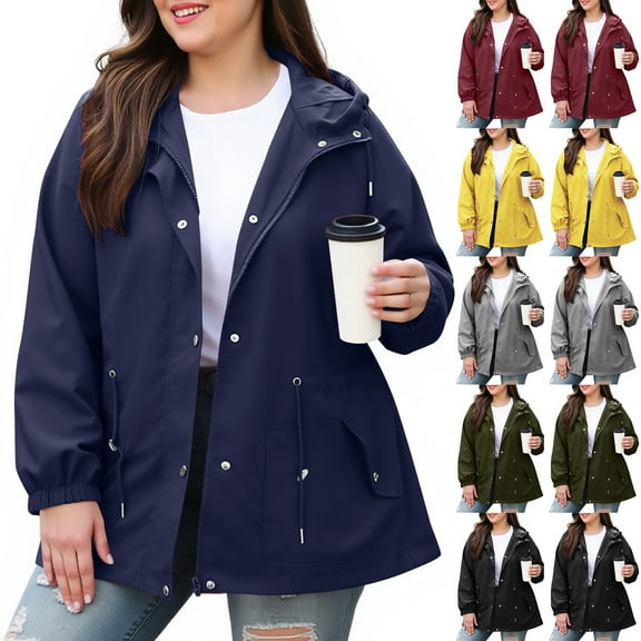 BXINGOHAI Women Plus Size Light RainCoat Jackets Packable Hooded Waterproof Windbreaker for Women Gray 4XL