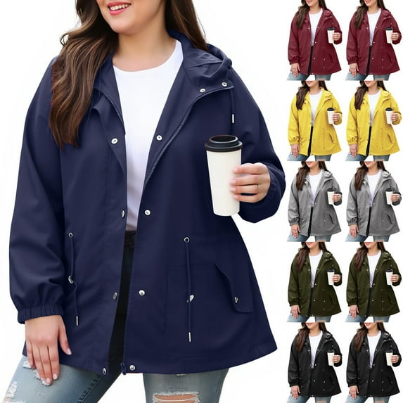 BXINGOHAI Women Plus Size Light RainCoat Jackets Packable Hooded Waterproof Windbreaker for Women Wine L
