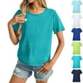 thumbnail image 1 of BXINGOHAI Women Short Sleeve Crewneck Slim Fitted Shirts Summer Tops Basic Tee T-Shirt Casual Spring Clothes Sky Blue,M, 1 of 7