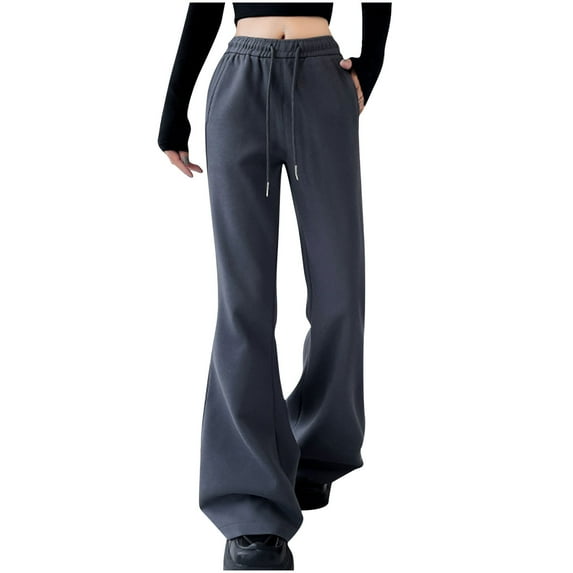 BXINGOHAI Women Streetwear Sweatpants Drawstring Elastic Waist Loose Wide Leg Joggers Y2K Flare Baggy Pants Trousers Clearance Sale Dark Gray,M