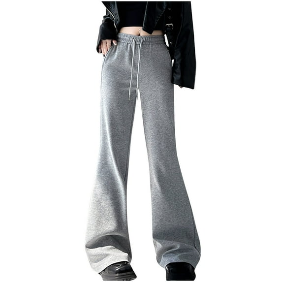 BXINGOHAI Women Streetwear Sweatpants Drawstring Elastic Waist Loose Wide Leg Joggers Y2K Flare Baggy Pants Trousers Gray,M