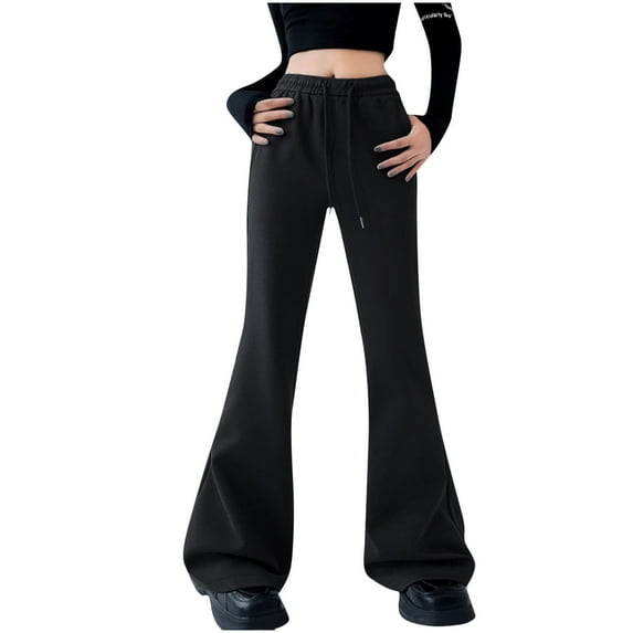 BXINGOHAI Women Streetwear Sweatpants Drawstring Elastic Waist Loose Wide Leg Joggers Y2K Flare Baggy Pants Trousers Black,XL