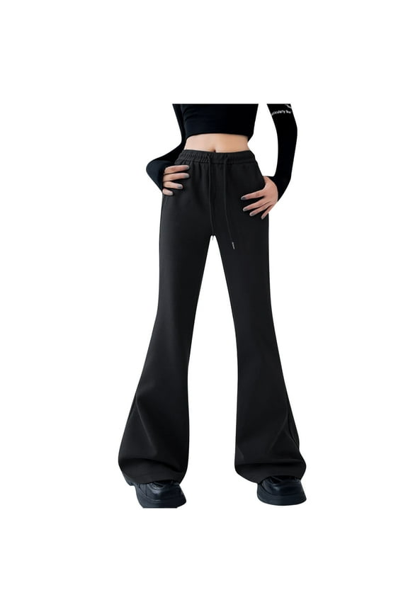 Women Streetwear Sweatpants Drawstring Elastic Waist Loose Wide Leg Joggers Y2K Flare Baggy Pants Trousers Black,XL