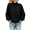 thumbnail image 1 of BXINGOHAI Women Turtleneck Sweaters Solid Long Sleeve Sweater Casual Loose Chunky Pullover Tops Soft Knit Blouse Black,L, 1 of 6