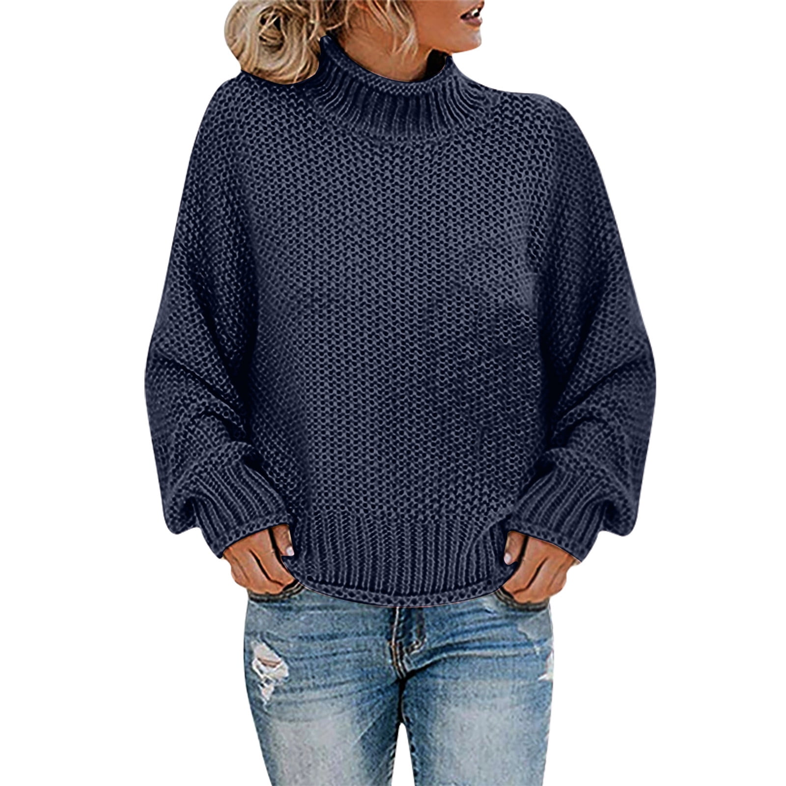 Long Sleeve Loose Casual Mid-Turtleneck Sweater main image 1
