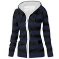 thumbnail image 1 of BXINGOHAI Women Zip Up Striped Hooded Sweatshirts Thin Fleece Long Sleeve Drawstring Casual Loose Jacket Pockets Hoodies Today Sales Navy,L, 1 of 4