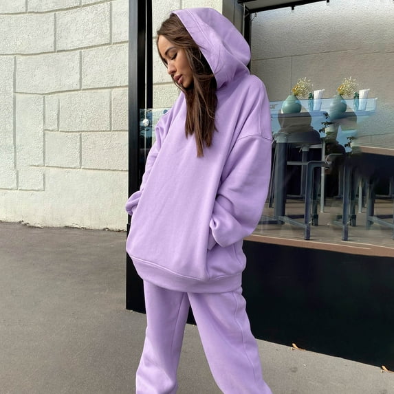 BXINGOHAI Women's 2 Piece Outfits With Elastic Long Sleeve Hoodies Sweatshirt and Joggers Sweatpants Sweatsuits Set Purple,XXL