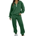 thumbnail image 1 of BXINGOHAI Women's 2 Piece Tracksuit Fall Outfits 2024 Long Sleeve Half Zip Sweatshirt Sweatpants Lounge Set Sweatsuits Army Green,XXXL, 1 of 6