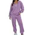 thumbnail image 1 of BXINGOHAI Women's 2 Piece Tracksuit Fall Outfits 2025 Long Sleeve Half Zip Sweatshirt Sweatpants Lounge Set Sweatsuits Purple,XXL, 1 of 6