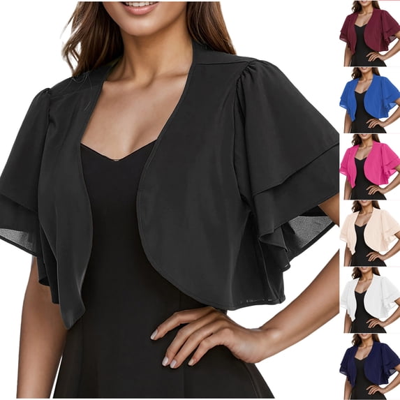 BXINGOHAI Women's 3/4 Sleeve Casual Shrugs Lightweight Open Front Cropped Cardigan for Dresses Wine M