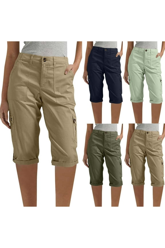 Women's 5''/ 7''/9'' Hiking Cargo Shorts Lightweight Summer Shorts for Women Athletic Golf Zipper Pockets Army Green M