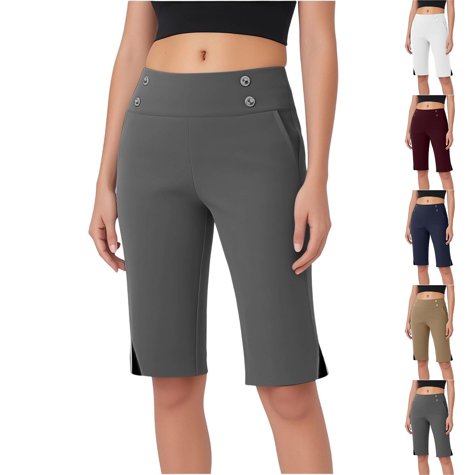 BXINGOHAI Women's Bermuda Shorts Knee Length with Pockets High Waisted — free download