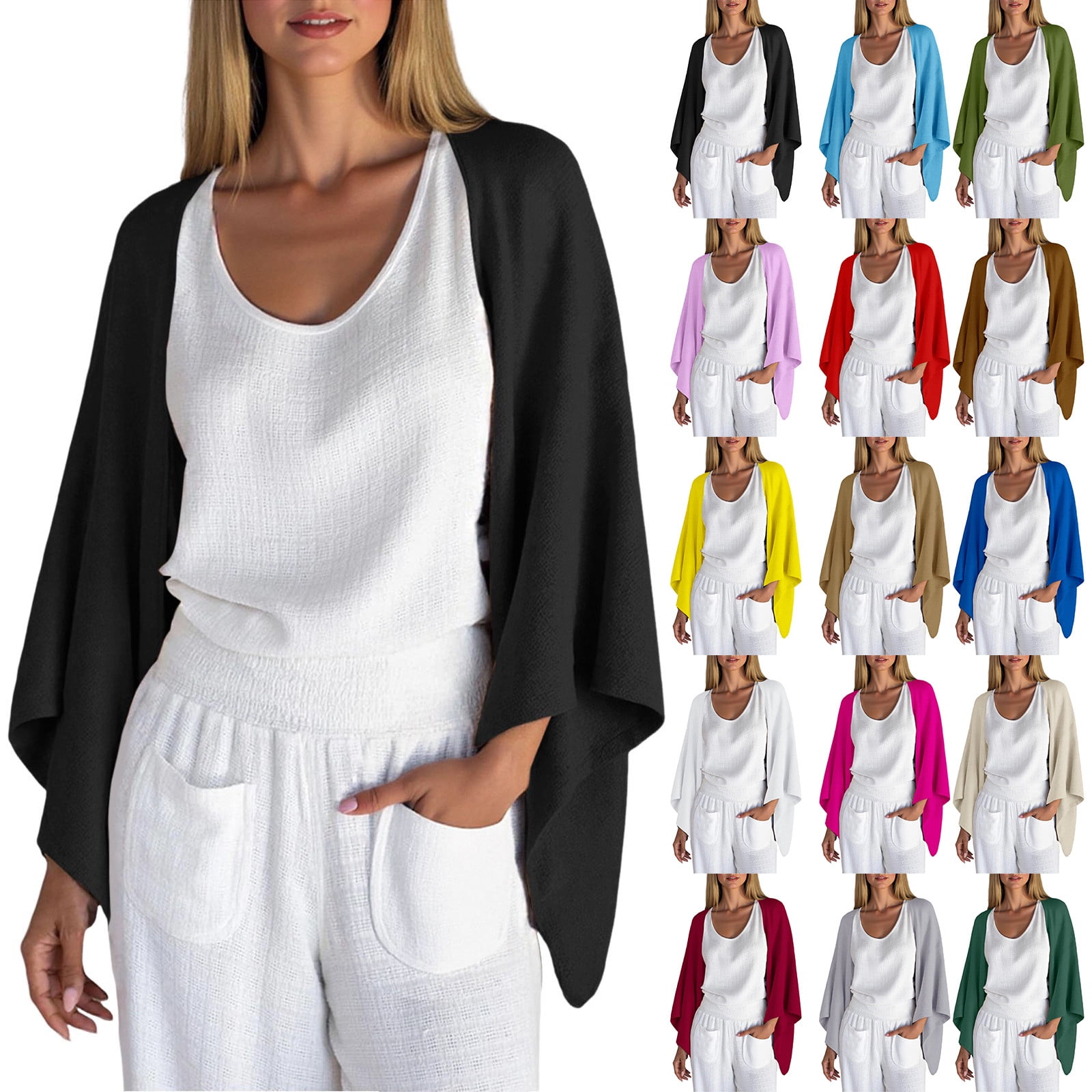 BXINGOHAI Women #39 s Cardigan Shrug 3/4 Sleeve Open Front Loose BXINGOHAI Women #39 s Cardigan Shrug 3/4 Sleeve Open Front Loose