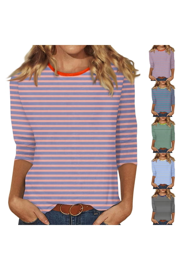 Women's Casual 3/4 Sleeve T-Shirts Round Neck Cute Tunic Tops Basic Tees Blouses Loose Fit Business Work Tee Top Today L