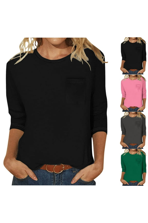 Women's Casual 3/4 Sleeve T-Shirts Round Neck Cute Tunic Tops Basic Tees Blouses Loose Fit Business Work Tee Top Today S