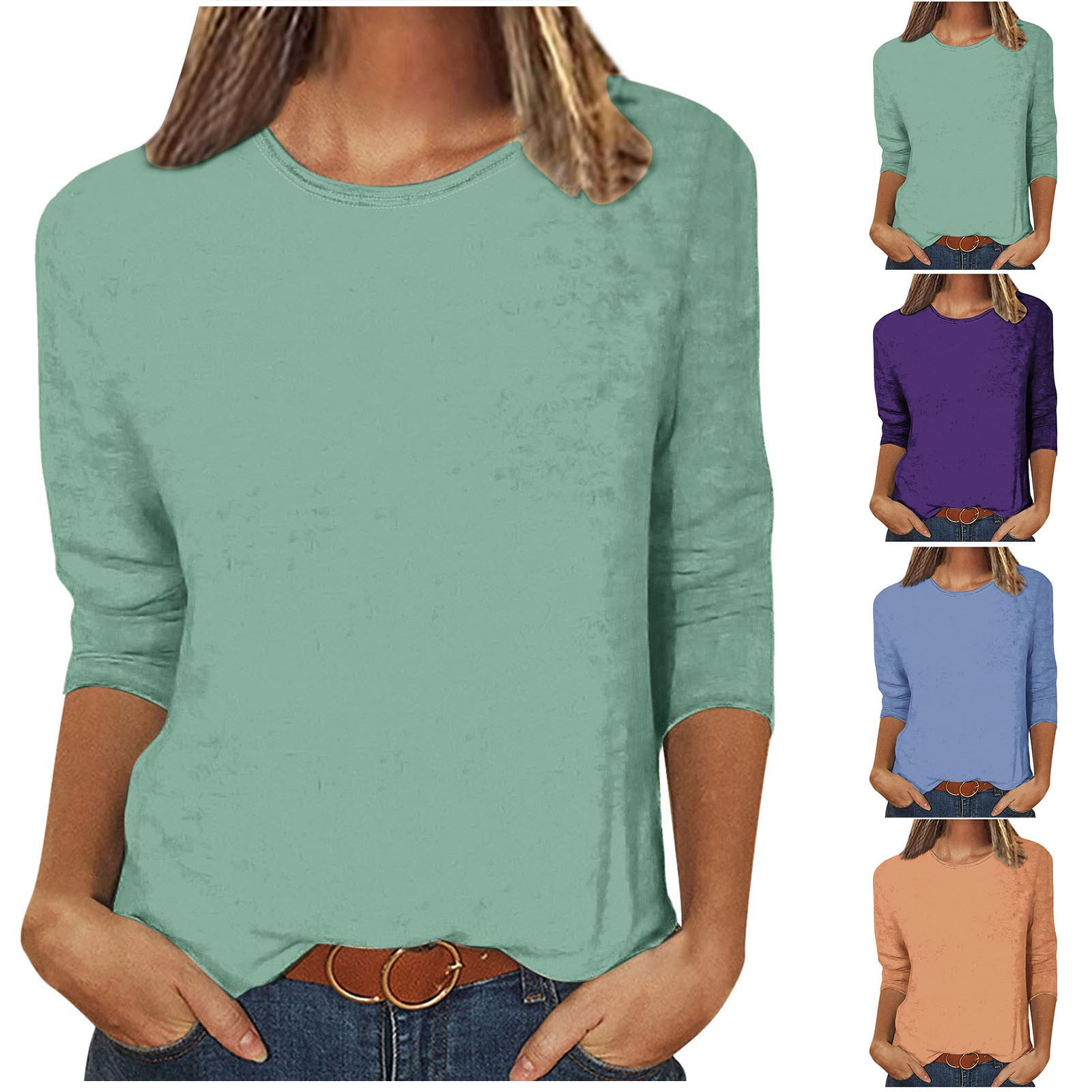Chicbeautyy 🔥Women's 3/4 Length Sleeve Crewneck Casual Pleated Tunic Tops(buy 2 free shipping)