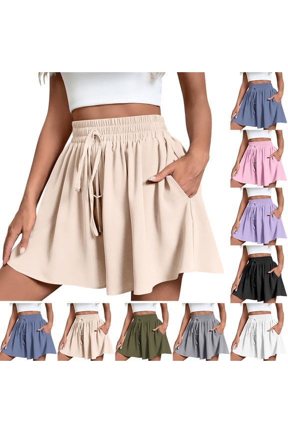 Women's Casual Elastic High Waisted Wide Leg Flowy Shorts Pleated Dressy Summer Shorts Army Green M