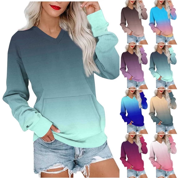 BXINGOHAI Women's Casual Long Sleeve Color Block/Solid Tops Crewneck Sweatshirts Cute Loose Fit Pullover with Pockets Pink S