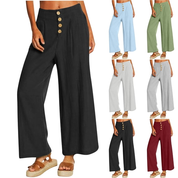 BXINGOHAI Women's Casual Wide Leg Dress Pants, High Elastic Waisted in The Back Business Flowy Trousers with Pockets Gray L