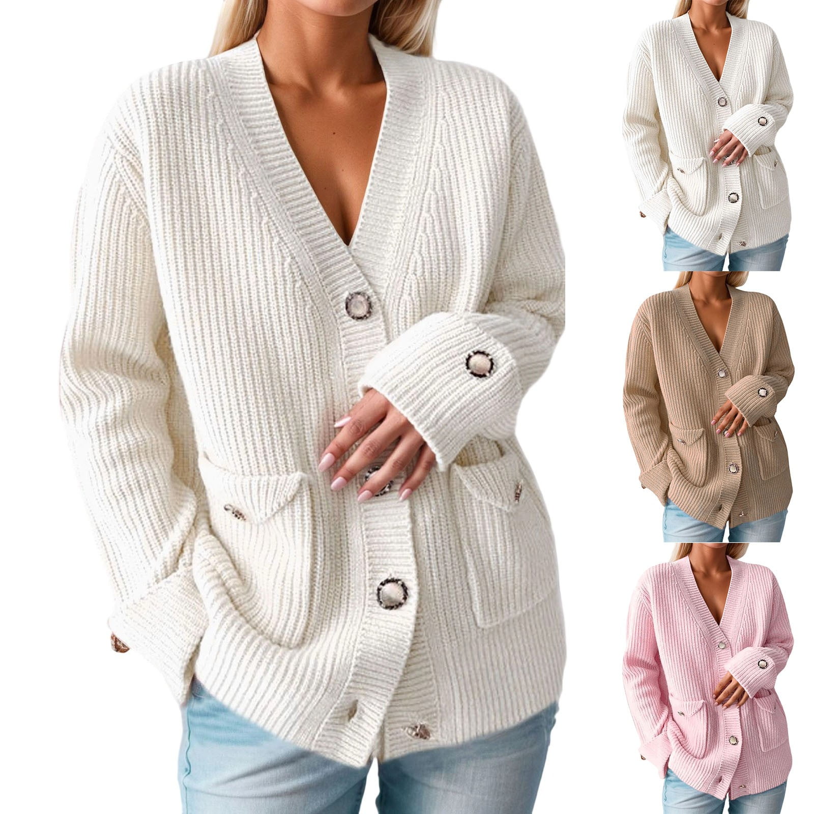 Berryou Women's Waffle Knit Hoodie - Button Up Pullover Sweatshirt With Drawstring, Loose Tunic Top, Blue Grey M