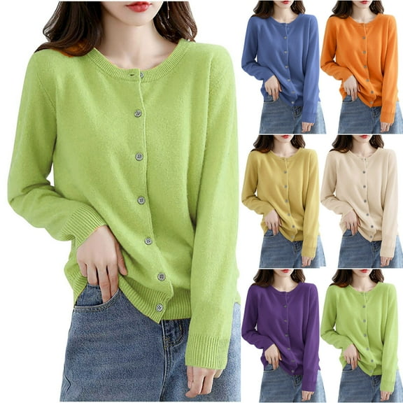 BXINGOHAI Women's Classic Long Sleeve Knit Cardigan Sweaters Casual Open Front Button Down Cardigan Khaki L