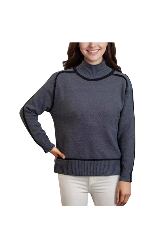 Women's Fall Turtleneck Sweaters Trendy Long Sleeve Knit Pullover Shirts Outdoor Loungewear Sweater Gray,M
