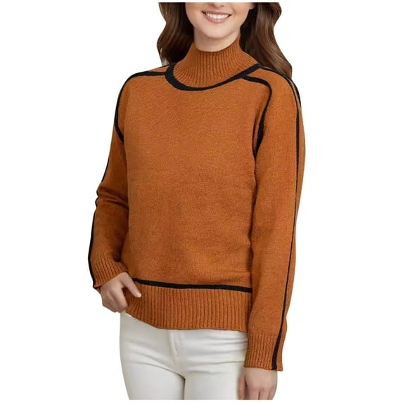BXINGOHAI Women's Fall Turtleneck Sweaters Trendy Long Sleeve Knit Pullover Shirts Outdoor Loungewear Sweater Today Coffee,M