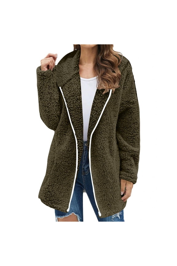 Women's Fashion Winter Coats Sherpa Fleece Faux Fur Shearling Oversized Trendy Jackets Warm Outerwear Clothing Army Green S