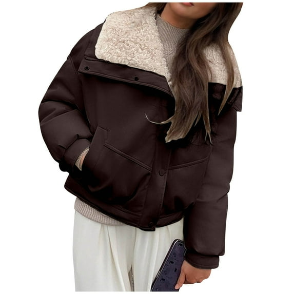 BXINGOHAI Women's Faux Shearing Moto Bomber Jacket Sherpa Lined Coat Winter Leather Coat Outerwear Coffee XL