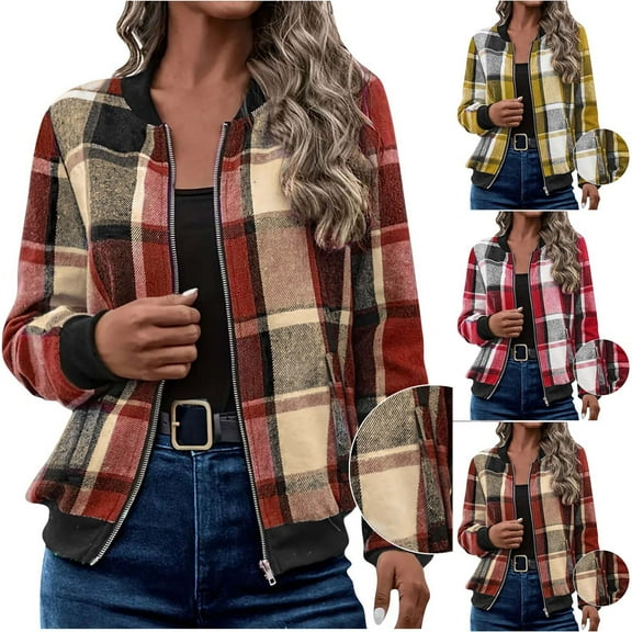 BXINGOHAI Women's Flannel Plaid Shacket Long Sleeve Button Down Shirts Jacket Coats with Side Pockets Yellow L