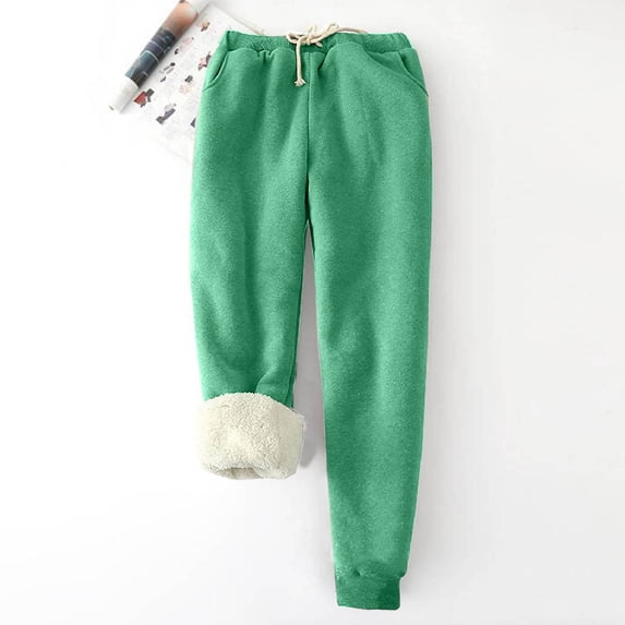 BXINGOHAI Women's Fleece Lined Sweatpants Winter Thermal Thick Sherpa Pants with Pockets Warm Cotton Athletic Lounge Casual Green,3XL