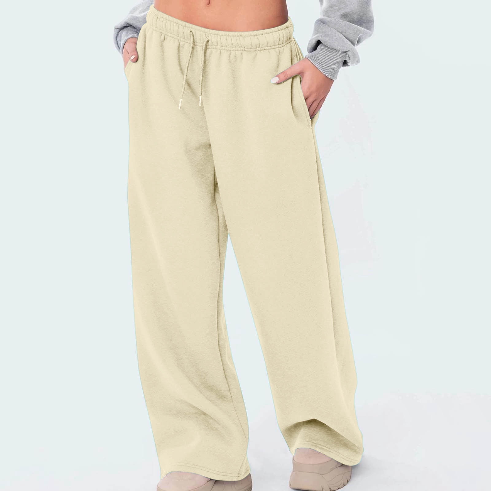 ZAFUL Women's Fleece Lined Sweatpants - Foldover Waist Wide Leg Lounge Pants With Pockets (Cozy Winter Joggers)