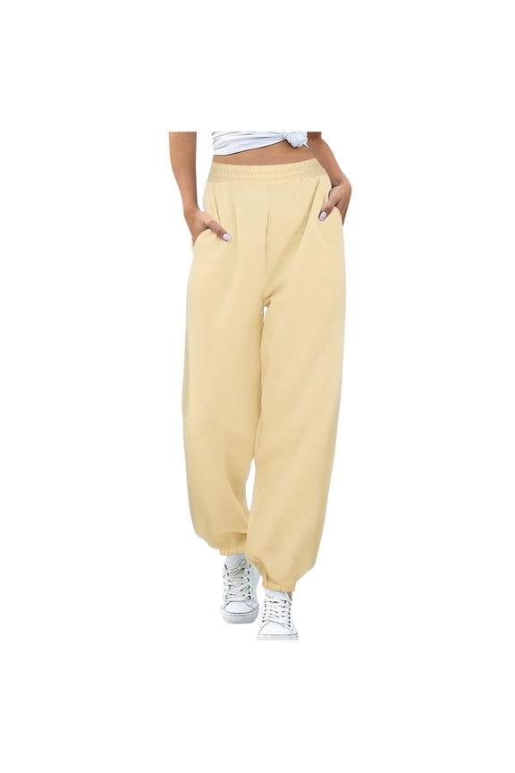 Women's Fleece Sweatpants Fall Winter Joggers Athletic Pants Solid Casual Elastic Waist Trousers Pockets Today Sales Beige,S