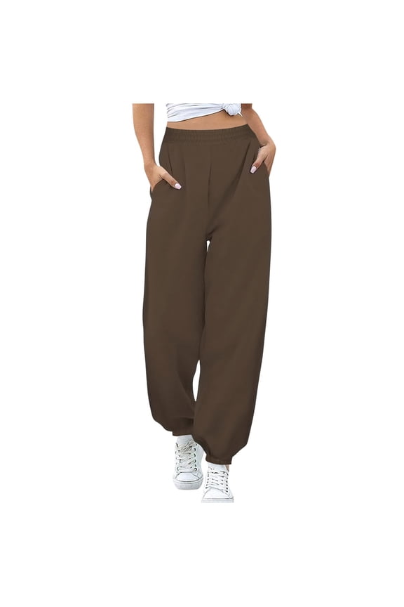 Women's Fleece Sweatpants Fall Winter Joggers Athletic Pants Solid Casual Elastic Waist Trousers Pockets Today Sales Brown,M