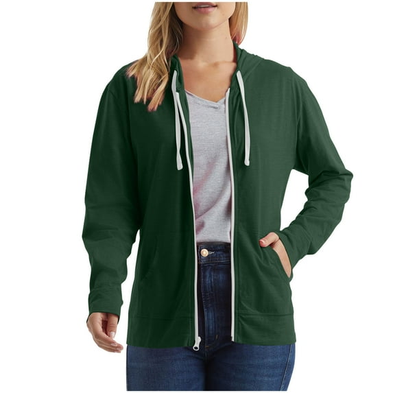 BXINGOHAI Women's Full-Zip Hoodie Lightweight Long Sleeve Sweatshirt Casual Drawstring Jacket 2024 Fashion Sweatshirts With Pocket Today Army Green,S