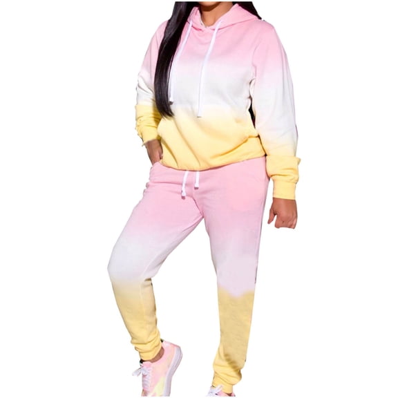 BXINGOHAI Women's Gradient 2 Piece Sweatsuits Casual Drawstring Hoodie Outfits Long Sleeve Sweatshirts and Elastic Waistband Pants Athletic Jogging Sets Today Pink,L