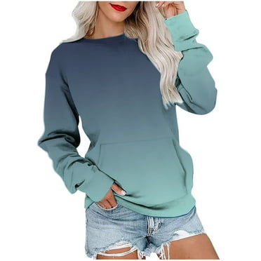 BXINGOHAI Women's Gradient Sweatshirt With Pockets Crewneck Tunic Tops Long Sleeved Pullover Shirts Casual Daily Sweatshirts Under $10 Green,M