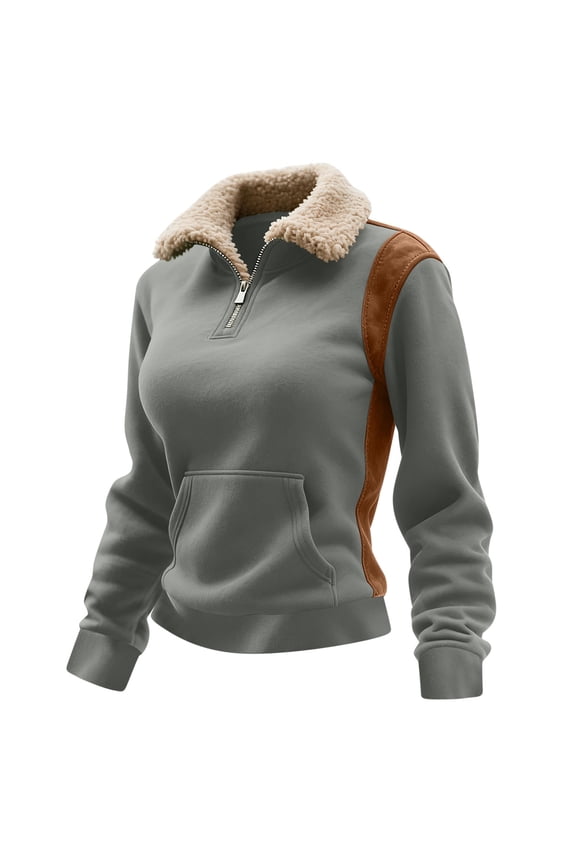 Women's Half Zip Fleece Pullover Sweatshirt Winter Long Sleeve Cozy Sherpa Sweater Top Gray 2XL