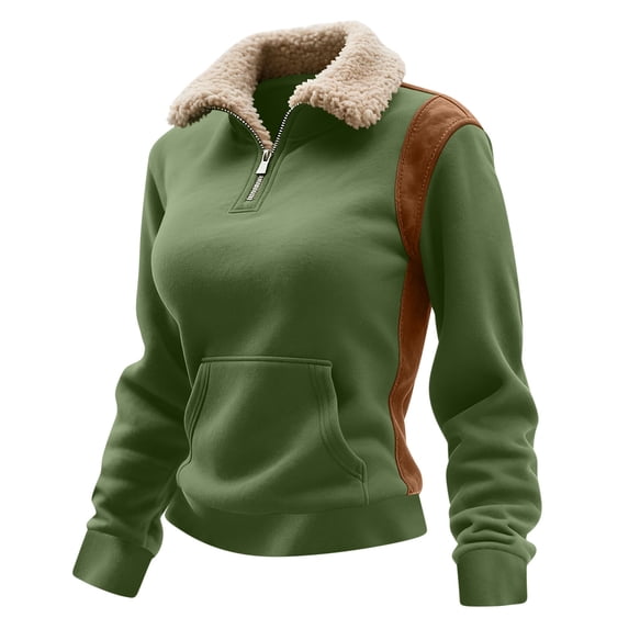BXINGOHAI Women's Half Zip Fleece Pullover Sweatshirt Winter Long Sleeve Cozy Sherpa Sweater Top Green 2XL