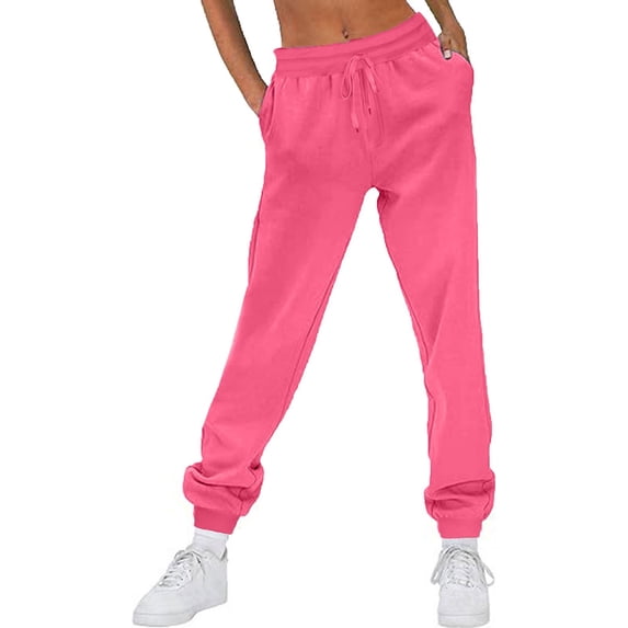 BXINGOHAI Women's High Waisted Sweatpants Workout Active Joggers Pants Baggy Lounge Bottoms Hot Pink,M