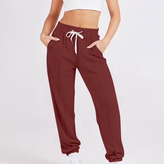 BXINGOHAI Women's High Waisted Sweatpants Workout Active Joggers Pants Baggy Lounge Bottoms Wine,L