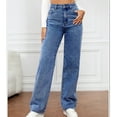 thumbnail image 1 of BXINGOHAI Women's Jeans High Waisted Straight Leg Stretchy Jeans Trendy Wide Leg Tummy Control Loose Casual Denim Pants Blue,S, 1 of 7