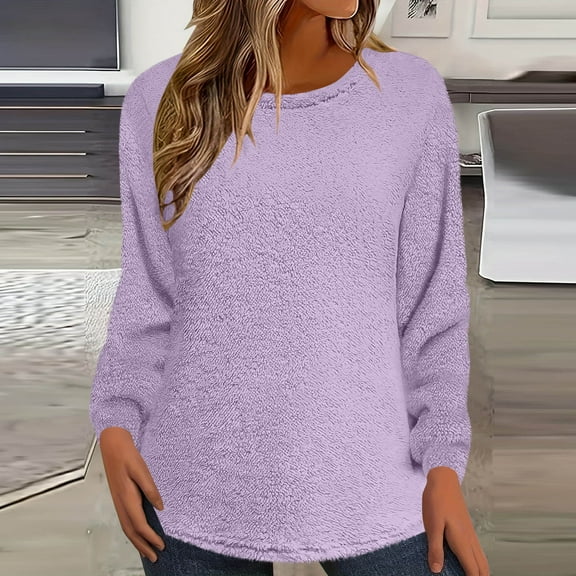 BXINGOHAI Women's Knit Pullover Top Round Neck Long Sleeve Fuzzy Sweaters Casual Loose Fall Winter Purple 2XLL