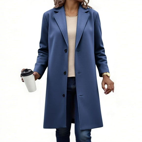 BXINGOHAI Women's Long Pea Coat Single Breasted Notch Lapel Trench Coat Office Work Peacoat Jacket Dress Coat Blue 4XLL