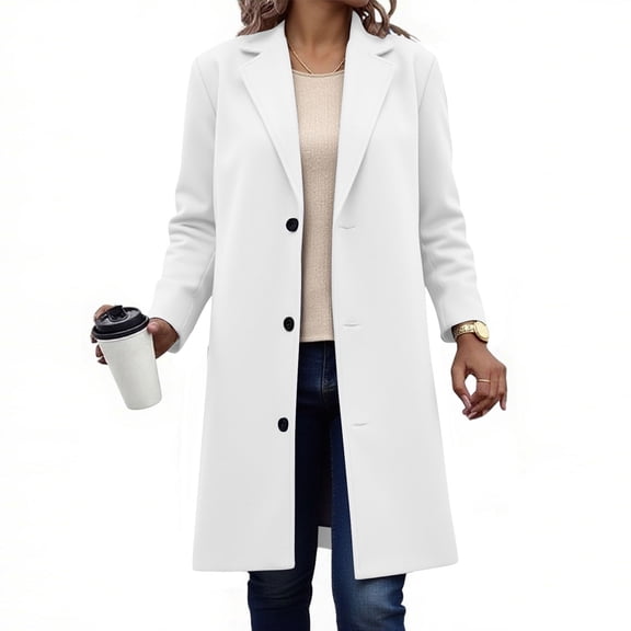 BXINGOHAI Women's Long Pea Coat Single Breasted Notch Lapel Trench Coat Office Work Peacoat Jacket Dress Coat White 5XLL