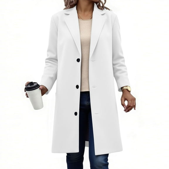 BXINGOHAI Women's Long Pea Coat Single Breasted Notch Lapel Trench Coat Office Work Peacoat Jacket Dress Coat White XL