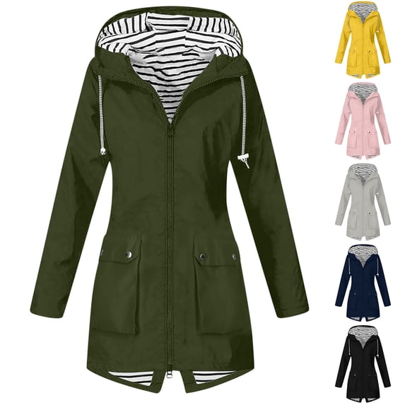 BXINGOHAI Women's Long Rain Jacket Waterproof Lightweight Hooded Raincoat Packable Knee Length Rain coat Gray XL